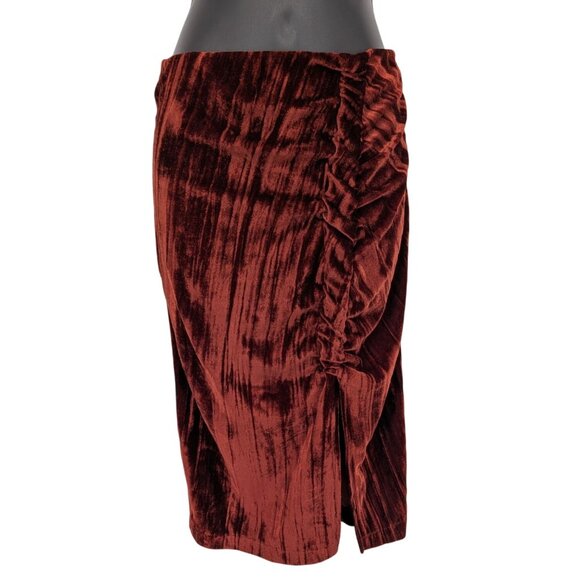 Zara Y2K Velvet Ruched Midi Skirt Women Size M Whimsigoth Romantic Coquette Soft - Picture 1 of 6